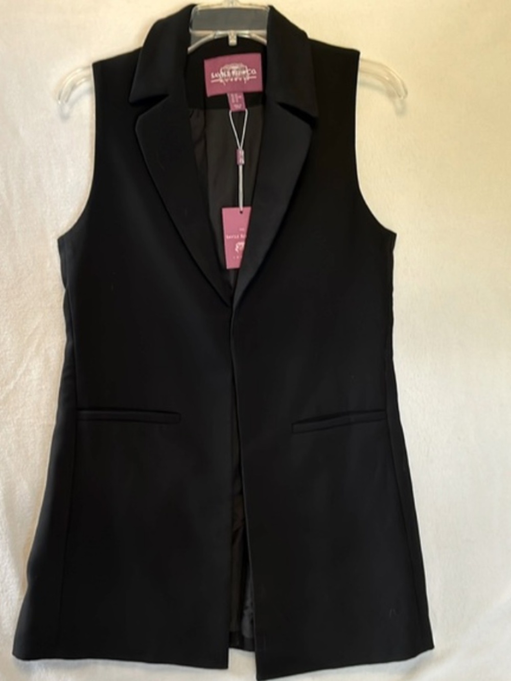 Savile Row Black Long Line Open Front Sleeveless Blazer